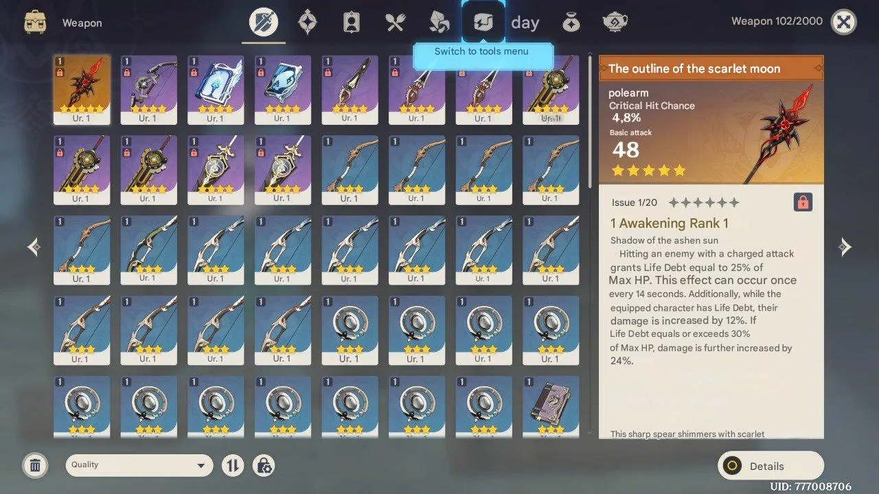 GI1051 Starter AR5 Europe | Lumine + 5 star Mizuki & Harlequin + 5 star Polearm Scarlet Moon Outline 